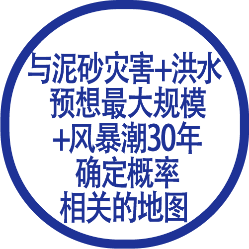 泥砂灾害+洪水 预想最大规模+风暴潮 30年确定概率
