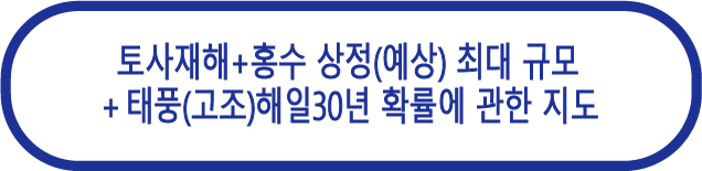 토사재해 + 홍수 
상정(예상) 최대 규모 
＋ 태풍(고조)해일 
30년 확률