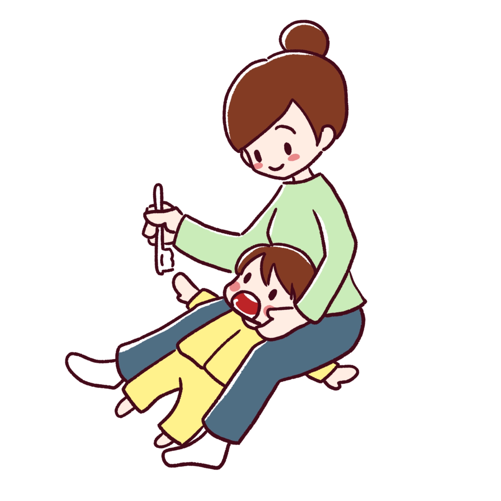 仰向けで仕上げみがき